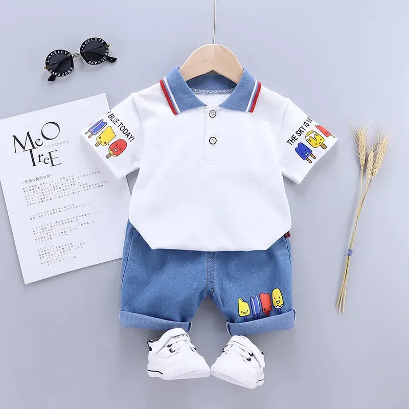 مجموعة اروين التجارية ARWEN&AJH GROUP  2024 European Baby Boy Clothes Set T-shirt Shorts Kids Boy Summer Clothing Set Cute Cartoon Baby Boy Outfit Set Infant Toddler Tee Shirt Pants