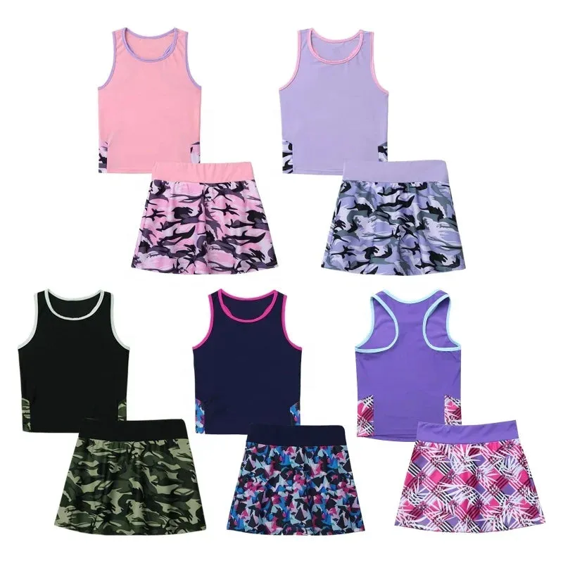 مجموعة اروين ARWEN&AJH GROUP Kids Sleeveless Top and Skirt Set Girls Tennis Suit for Running Gym Tennis Golf Sportswear