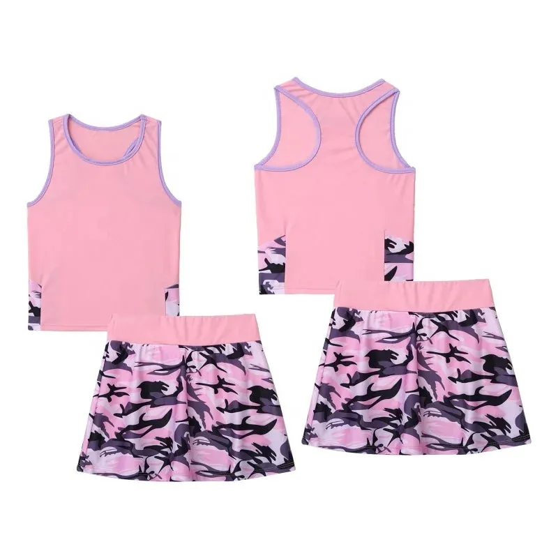 مجموعة اروين ARWEN&AJH GROUP Kids Sleeveless Top and Skirt Set Girls Tennis Suit for Running Gym Tennis Golf Sportswear