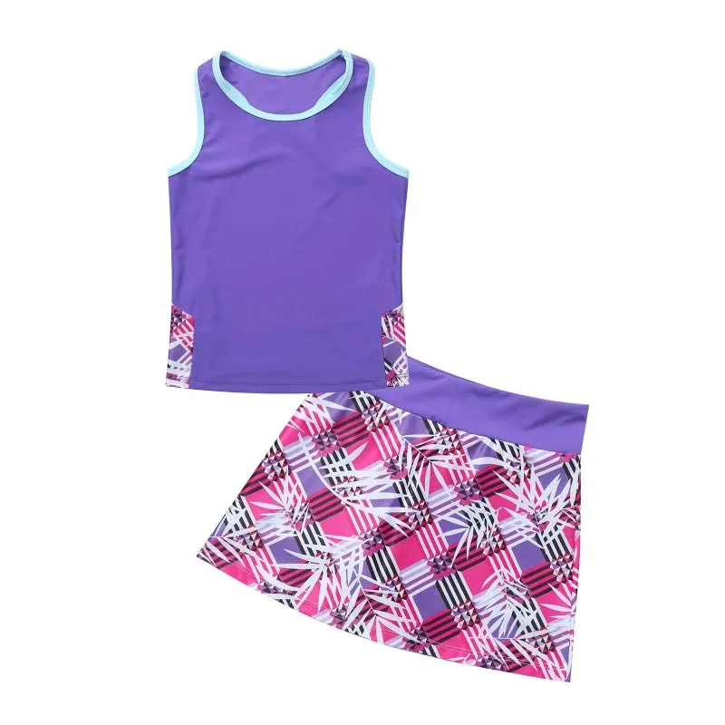 مجموعة اروين ARWEN&AJH GROUP Kids Sleeveless Top and Skirt Set Girls Tennis Suit for Running Gym Tennis Golf Sportswear