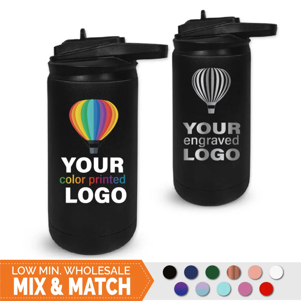 12 oz Insulated Sport Water Bottle with Matching Lid -Mix & Match- Bulk Wholesale Personalized Engraved or Full Color Print Logo