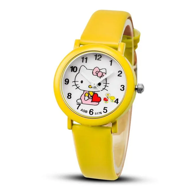 2017 Hello Kitty Cartoon Watches Kid Girls Leather Straps Wristwatch Children Hellokitty Quartz Watch Montre Enfant