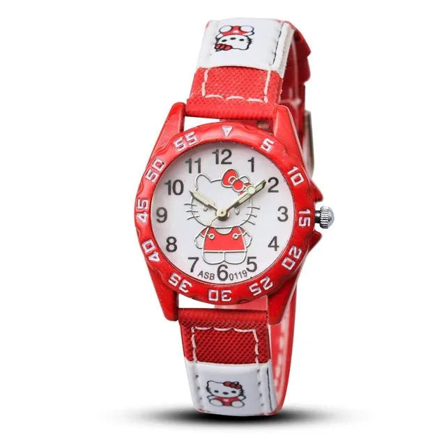 2017 Hello Kitty Cartoon Watches Kid Girls Leather Straps Wristwatch Children Hellokitty Quartz Watch Montre Enfant