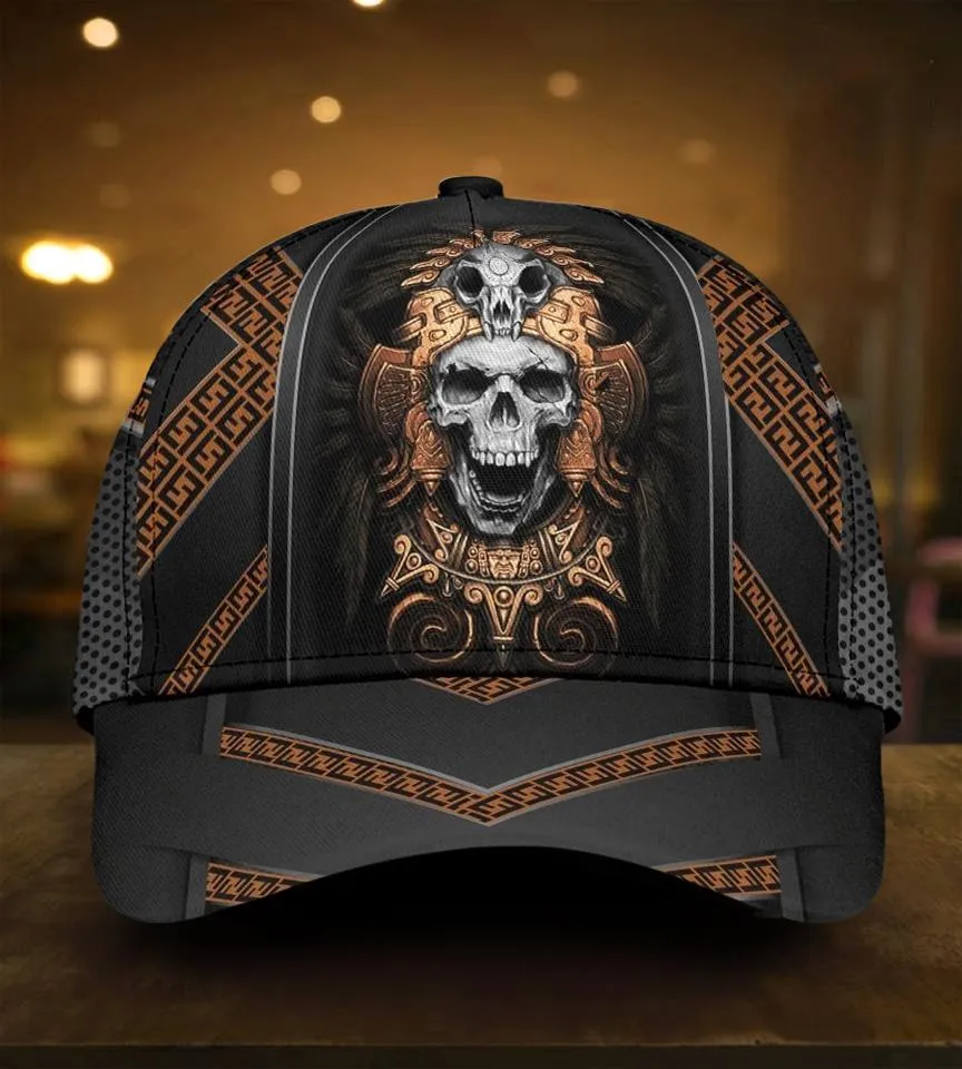 3D All Over Printed Skull Ancient Greek Pattern Classic Cap Hat, Skull Baseball Cap Hat, Skull Cap