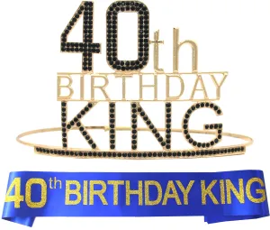 40th Birthday Gifts for Men, 40th Birthday King Crown, 40th Birthday King Sash, 40th