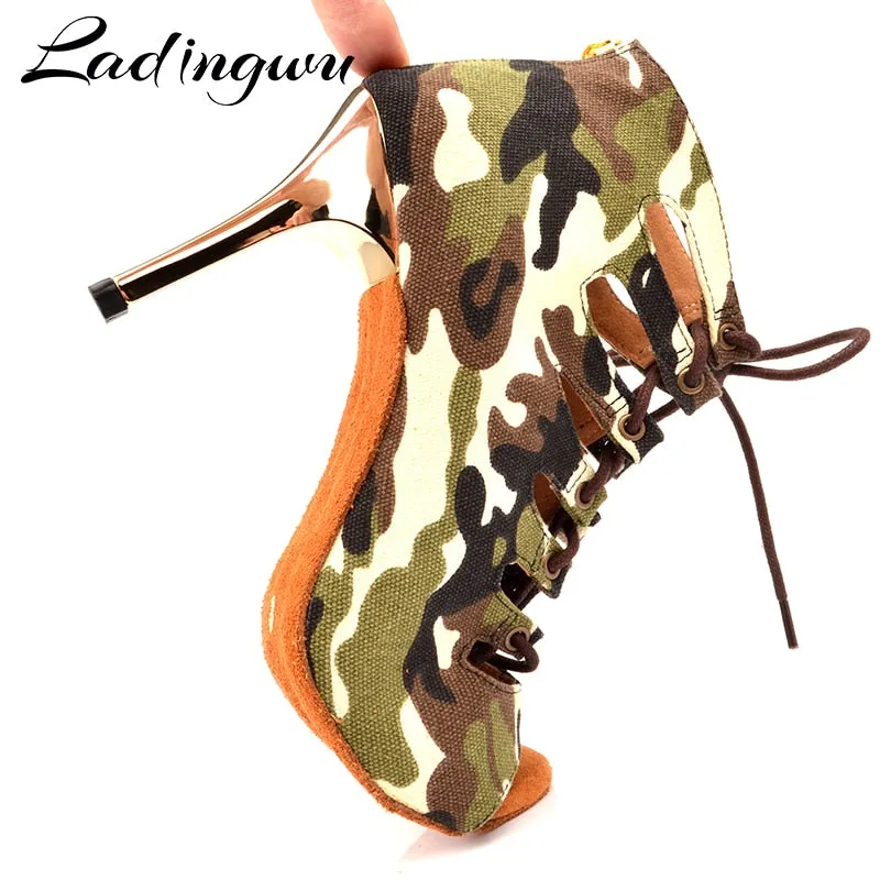 AfroFashion New Brand Camouflage Canvas Dance Boots