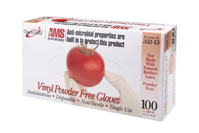 AMS Anti-Microbial Vinyl Gloves, Multi-Purpose, Powder Free 100/Box