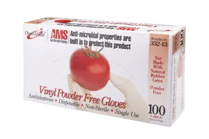 AMS Anti-Microbial Vinyl Gloves, Multi-Purpose, Powder Free 100/Box