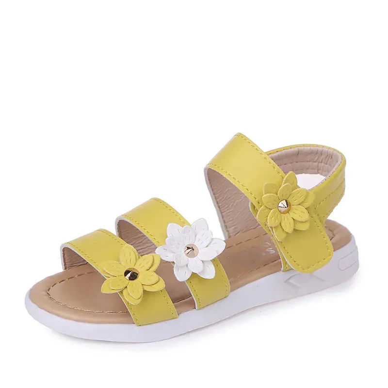 ARWEN AJH 2024 Summer New Girls Sandals Kids Floral Sandals with 3 Flowers Princess Sweet for Wedding Party Dress Shoes Kids Sandals 21-36