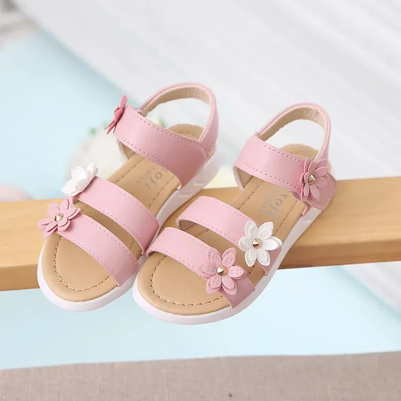 ARWEN AJH 2024 Summer New Girls Sandals Kids Floral Sandals with 3 Flowers Princess Sweet for Wedding Party Dress Shoes Kids Sandals 21-36