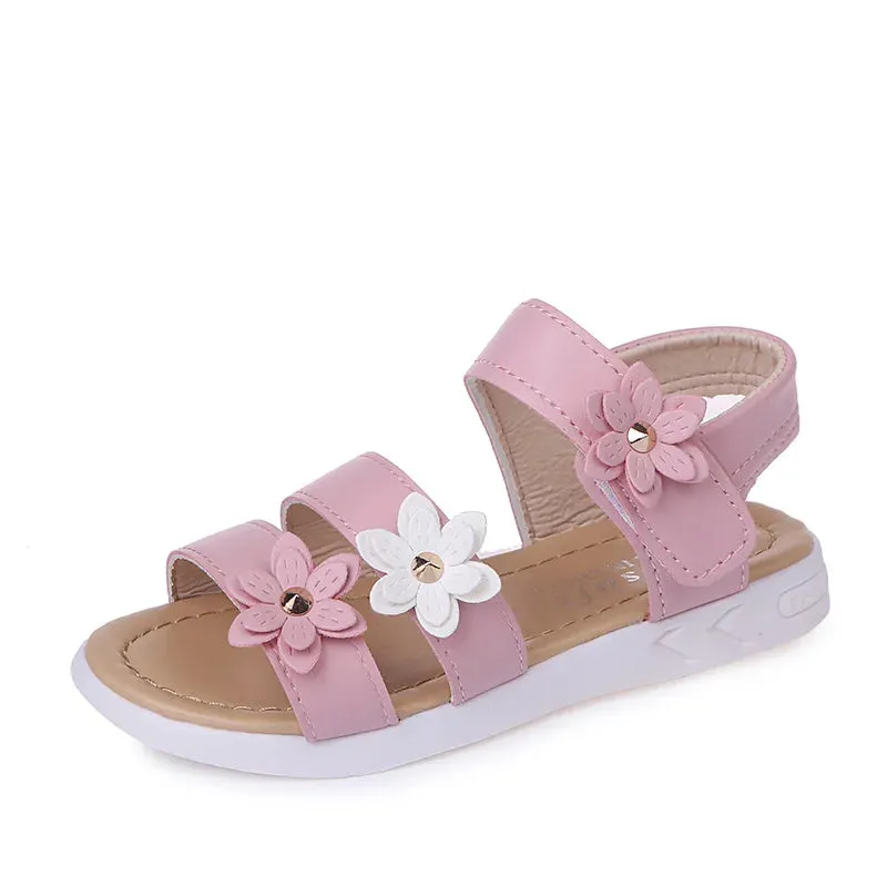 ARWEN AJH 2024 Summer New Girls Sandals Kids Floral Sandals with 3 Flowers Princess Sweet for Wedding Party Dress Shoes Kids Sandals 21-36