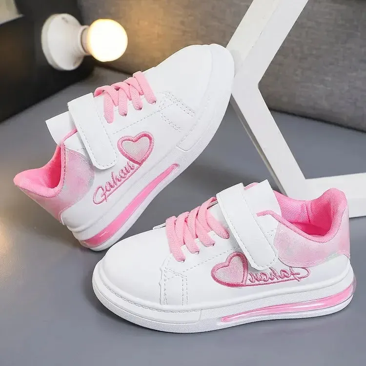 ARWEN & AJH GROUP Girls Cute Love All-match Embroidered Non-slip Sneakers 2024 Spring Children Fashion Hook & Loop Princess Korean Kids Sport Shoe