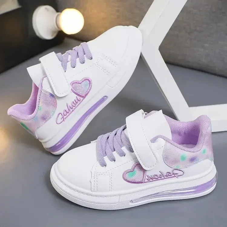 ARWEN & AJH GROUP Girls Cute Love All-match Embroidered Non-slip Sneakers 2024 Spring Children Fashion Hook & Loop Princess Korean Kids Sport Shoe