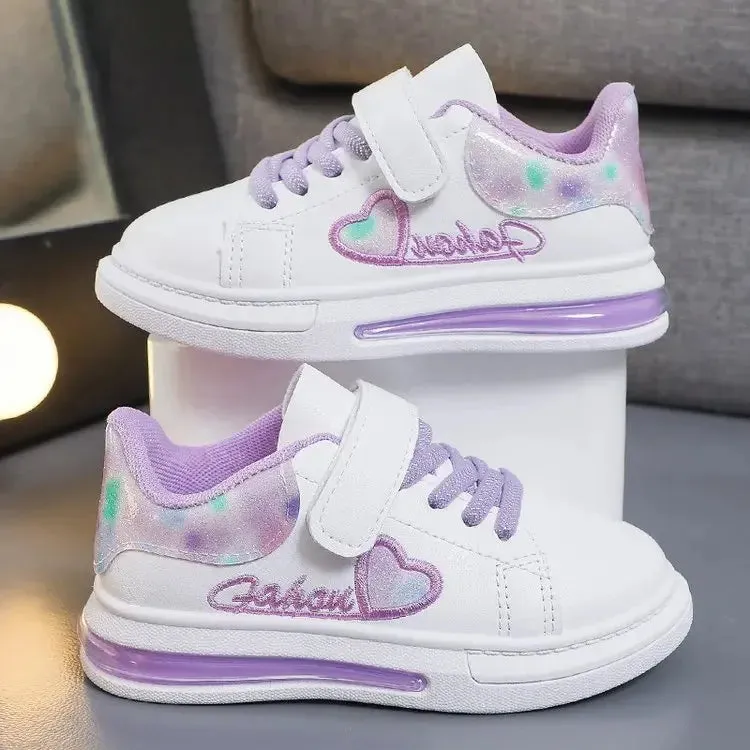 ARWEN & AJH GROUP Girls Cute Love All-match Embroidered Non-slip Sneakers 2024 Spring Children Fashion Hook & Loop Princess Korean Kids Sport Shoe