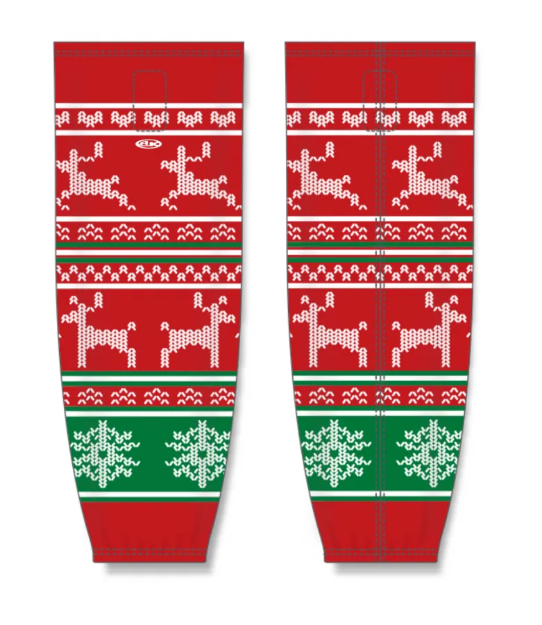 Athletic Knit (AK) Custom ZH711-CHR2403 Red Ugly Christmas Sweater Sublimated Mesh Ice Hockey Socks