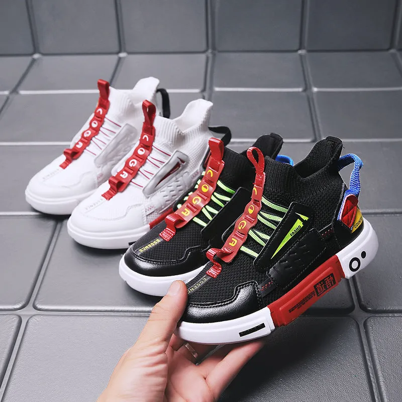 Autumn Children's High-top Flying Woven Sneakers Trendy Child Children And Teens Boys Flat Shoes