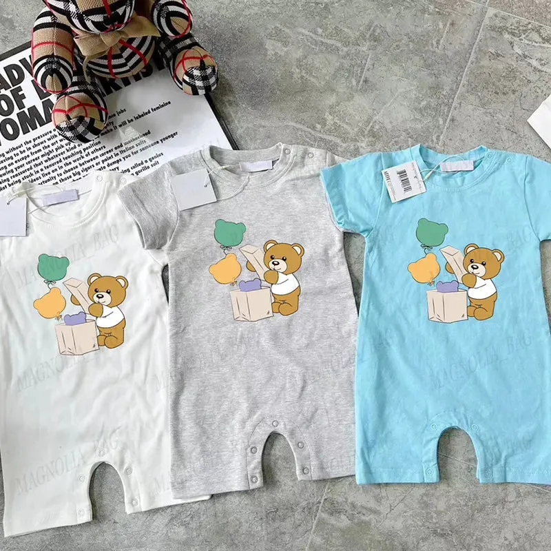 Babies Rompers Casual Suit Bear Letter Colourful Short Sleeve Jumpsuit Summer 100% Cotton Baby Brand Bodysuit Newborn Soft Onesie 59-90cm