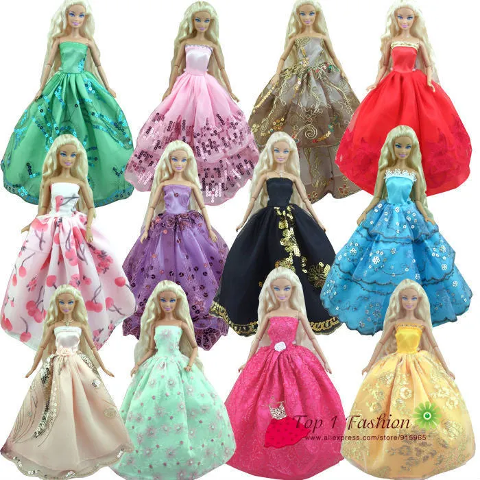 Baby girl kids birthday gift 30items=10dress 10 shoes 10accessories Doll' s Wedding Dress Clothes Gown dress For Barbie doll