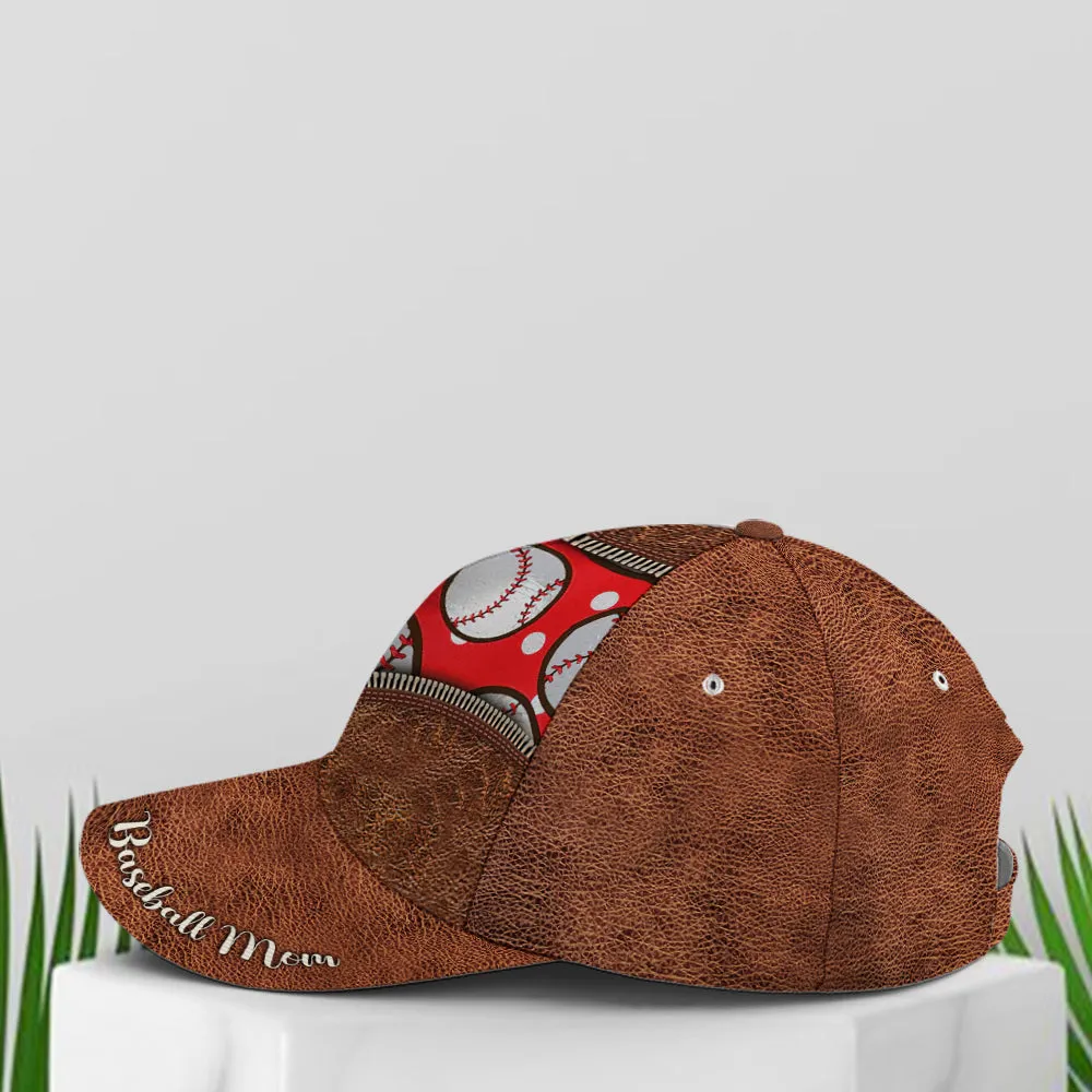 Baseball Mom Red Leather Style Baseball Cap Coolspod