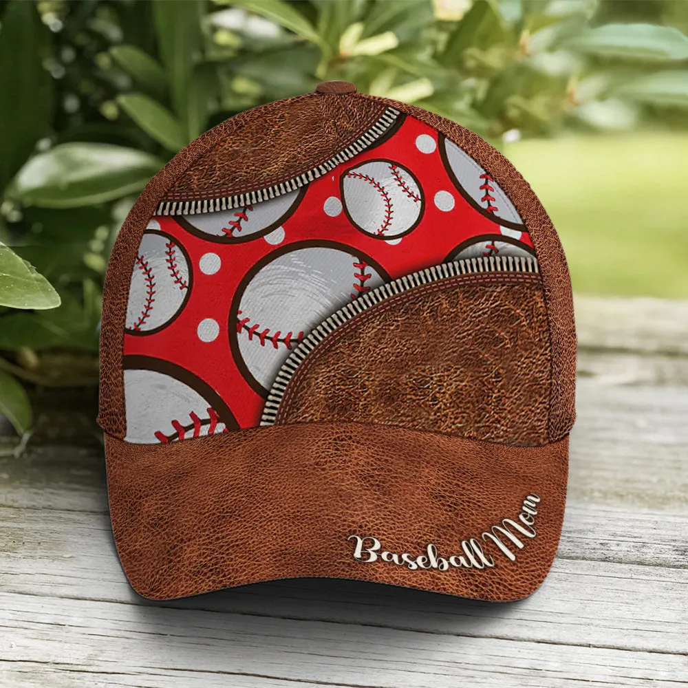 Baseball Mom Red Leather Style Baseball Cap Coolspod