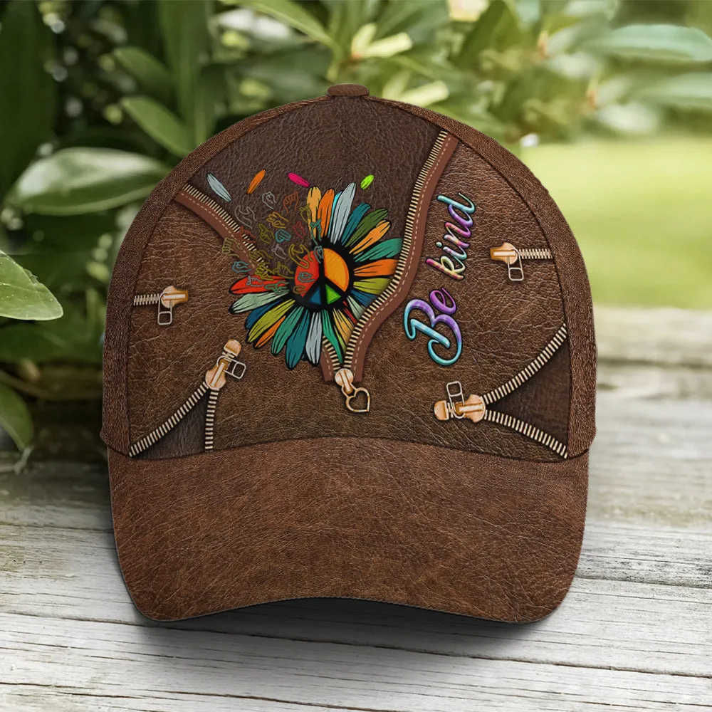 Be Kind Hippie Sunflower Leather Style Baseball Cap Coolspod