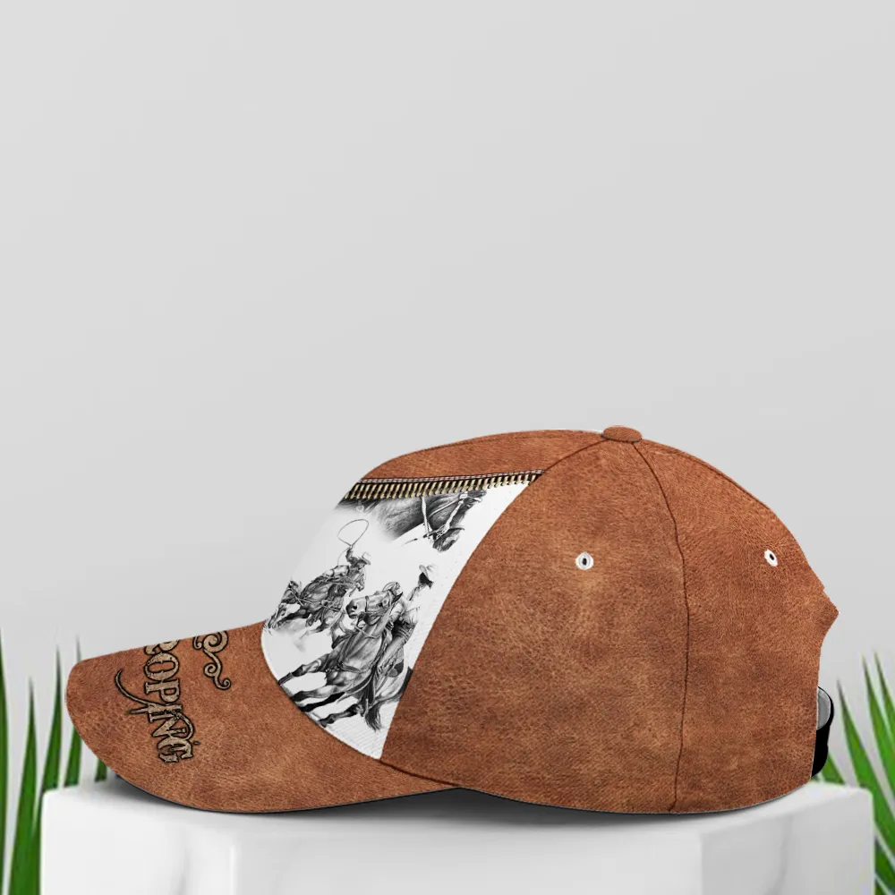 Bull Riding Team Roping Classic Leather Baseball Cap Coolspod