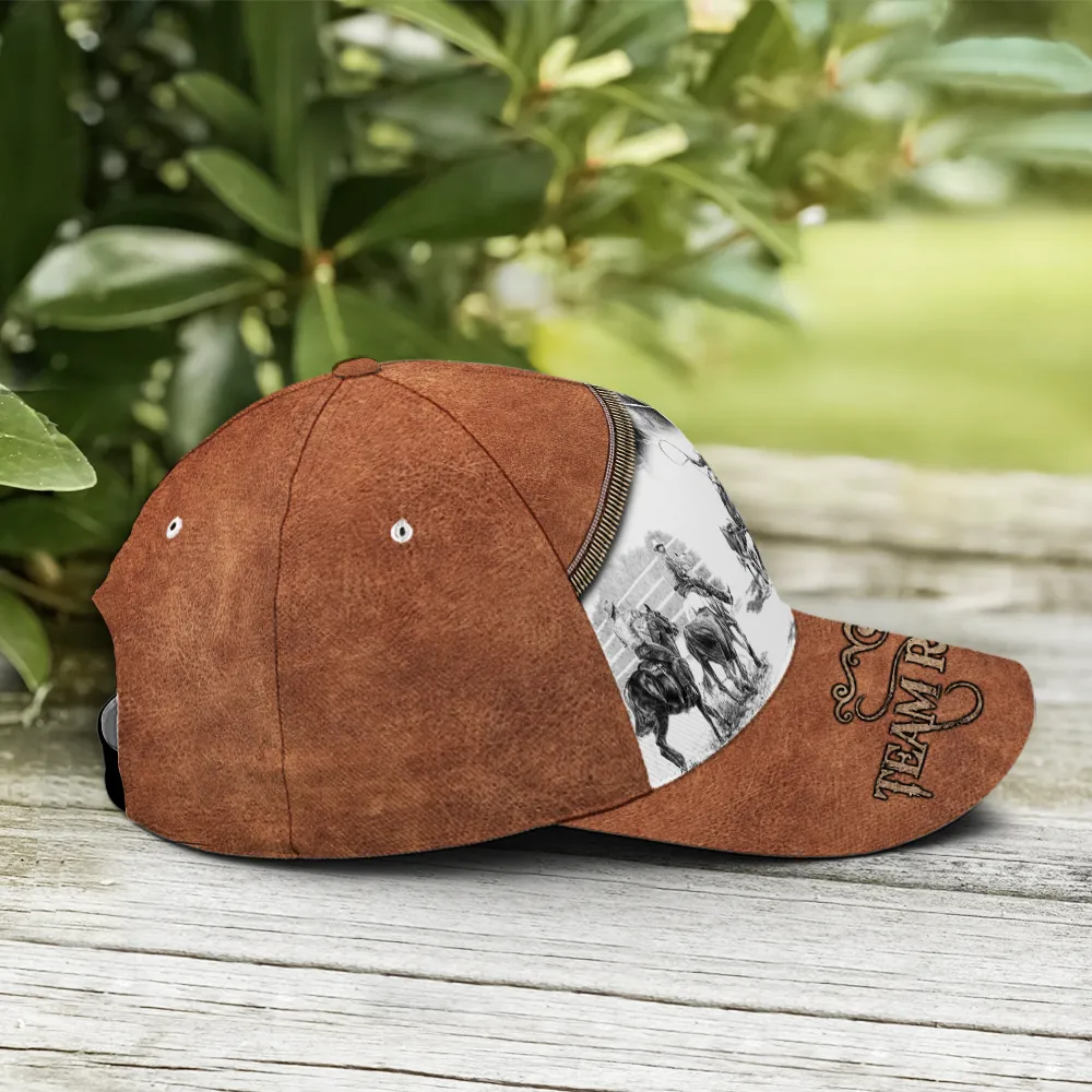 Bull Riding Team Roping Classic Leather Baseball Cap Coolspod