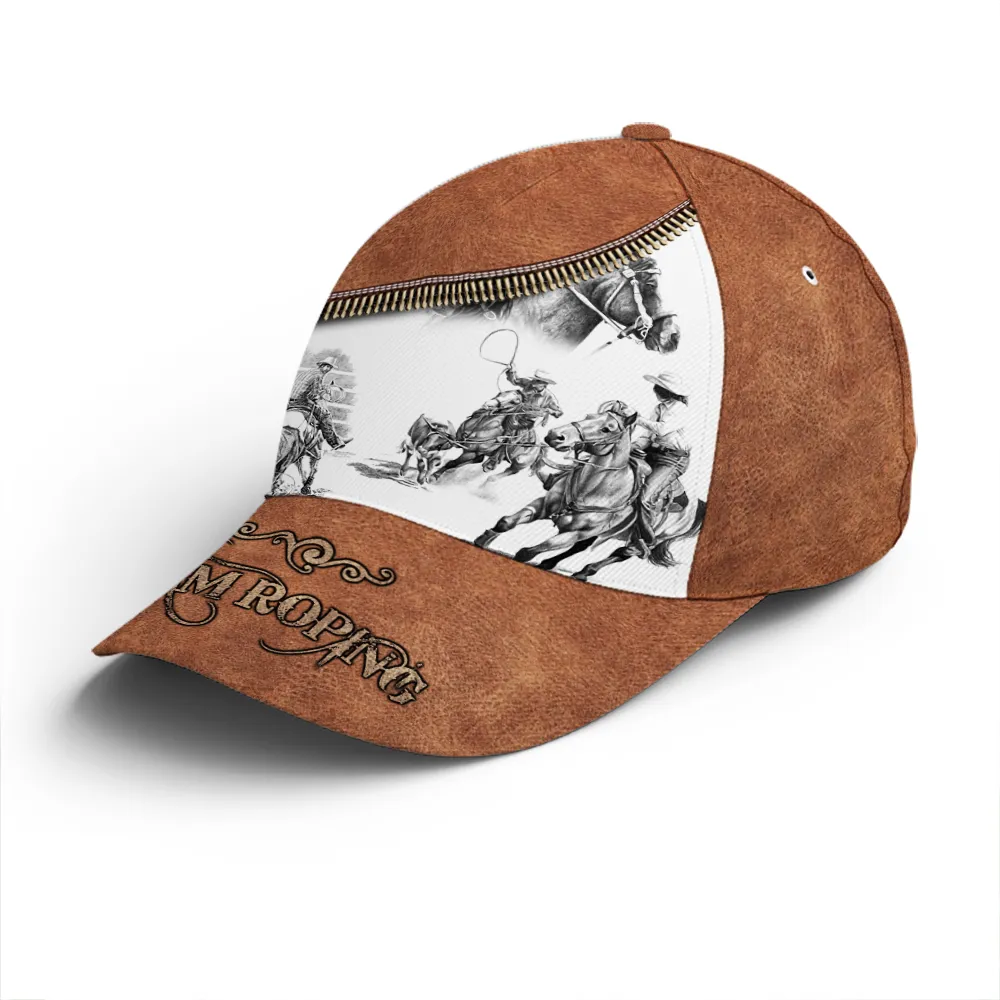 Bull Riding Team Roping Classic Leather Baseball Cap Coolspod