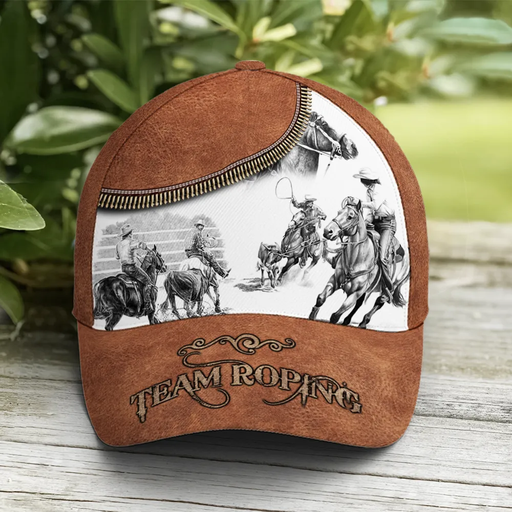 Bull Riding Team Roping Classic Leather Baseball Cap Coolspod