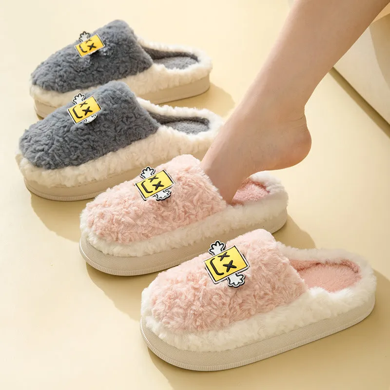 Cartoon Plush Cotton Slippers Women's Winter Warm Dormitory Non-slip