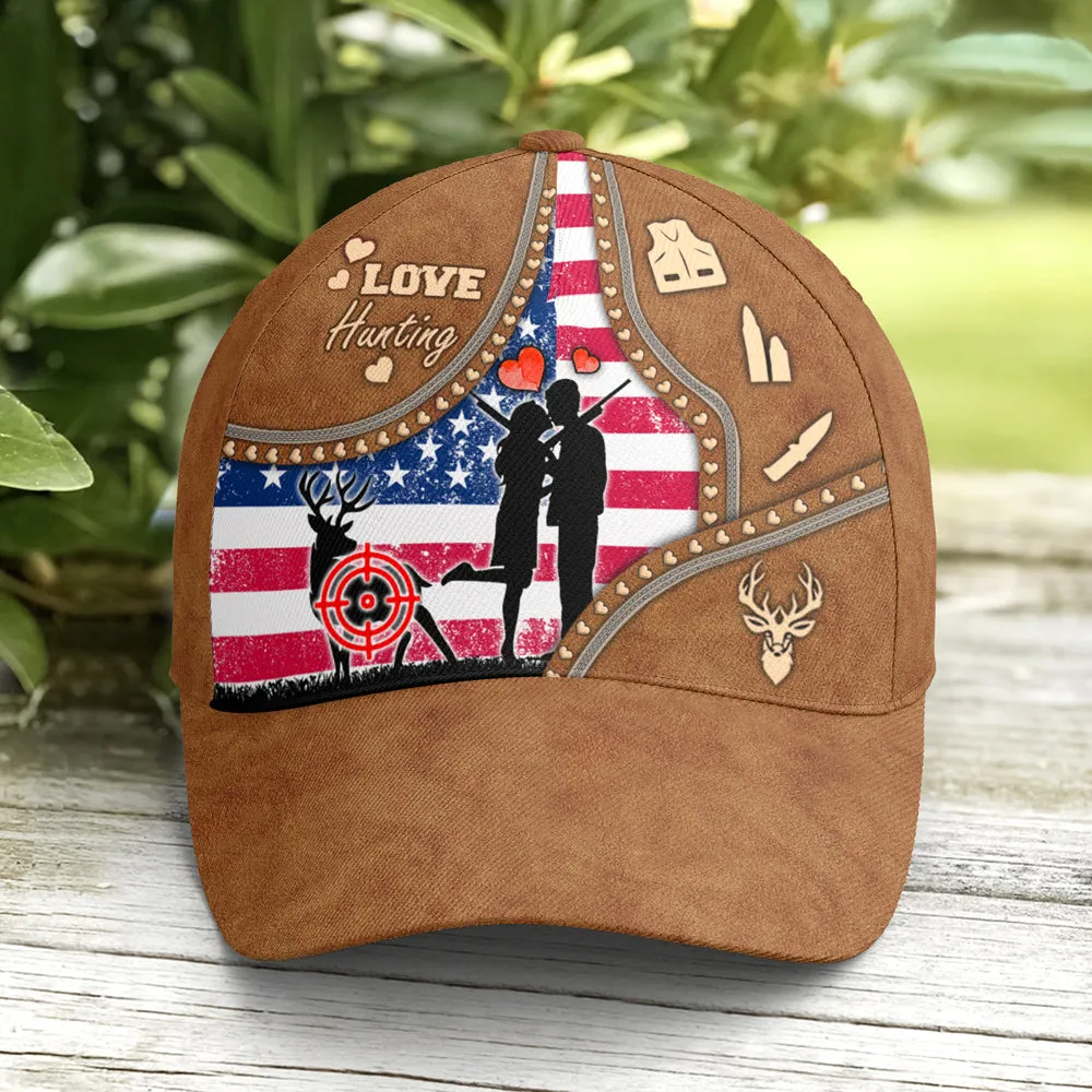 Couple Love Hunting American Flag Leather Style Baseball Cap Coolspod