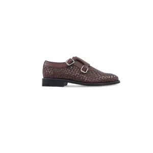 Denis - Kid's Reddish Brown Hand Woven Calf Leather Double Monkstrap (5-12 Year's Old)