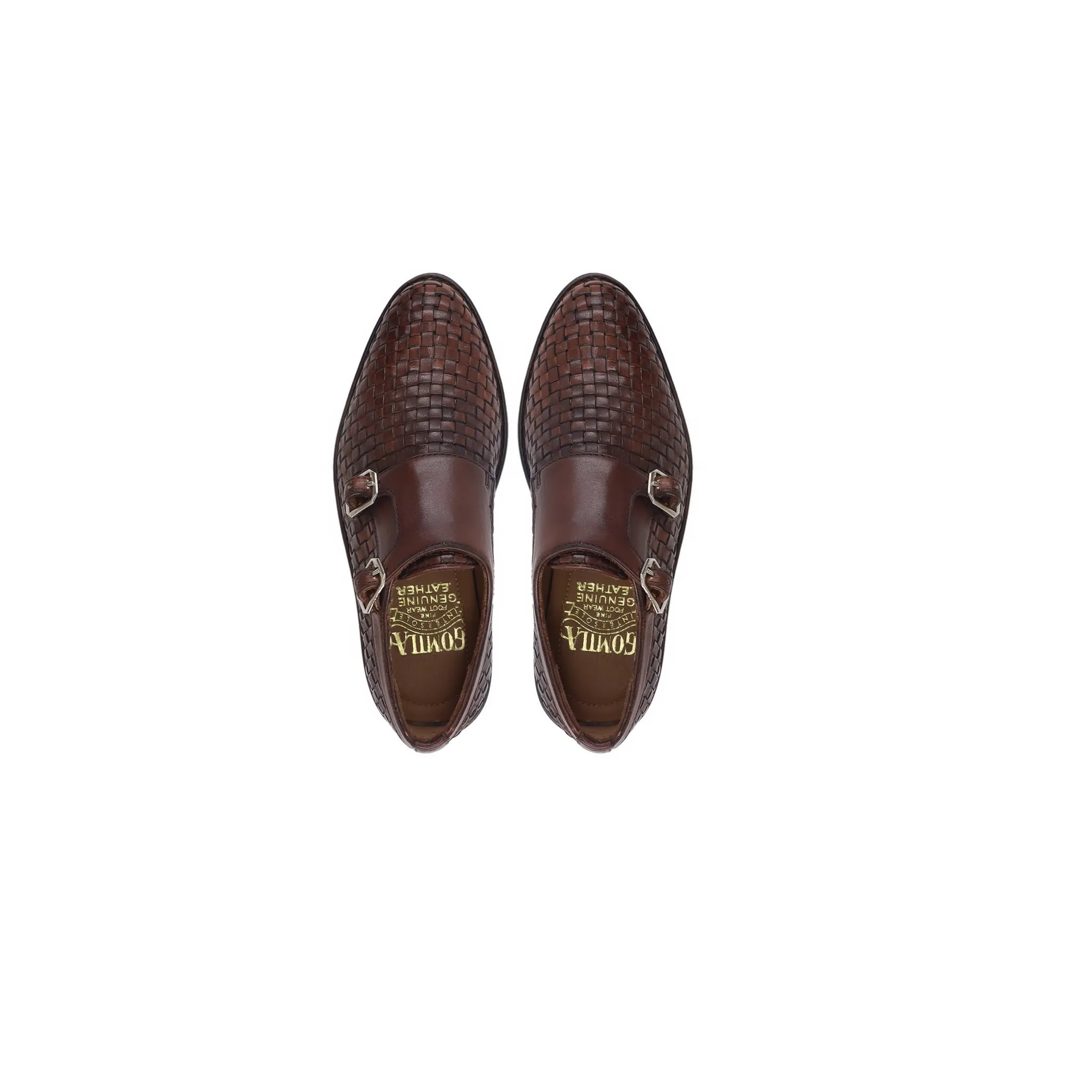 Denis - Kid's Reddish Brown Hand Woven Calf Leather Double Monkstrap (5-12 Year's Old)