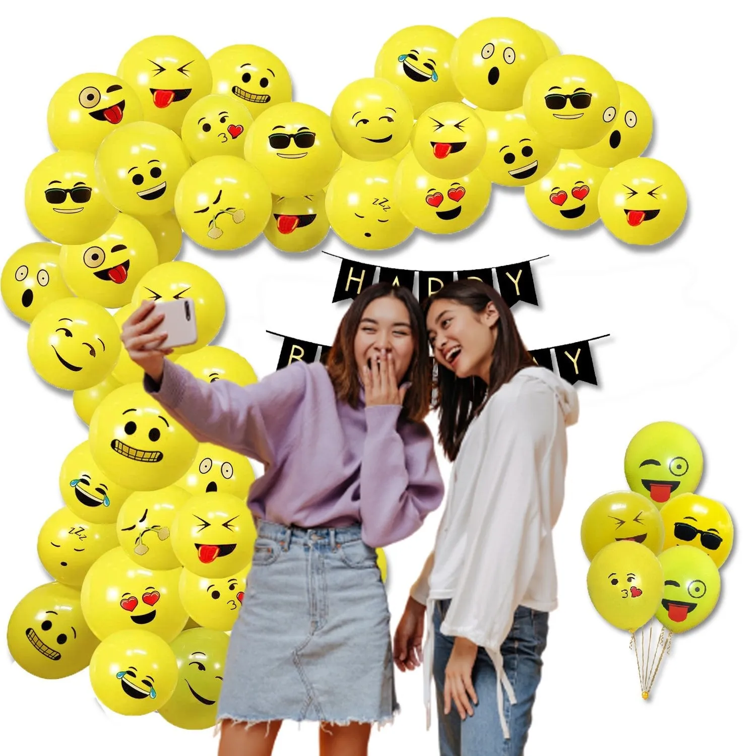 Emoji Theme Yellow 51 Pcs Birthday Decoration Kit