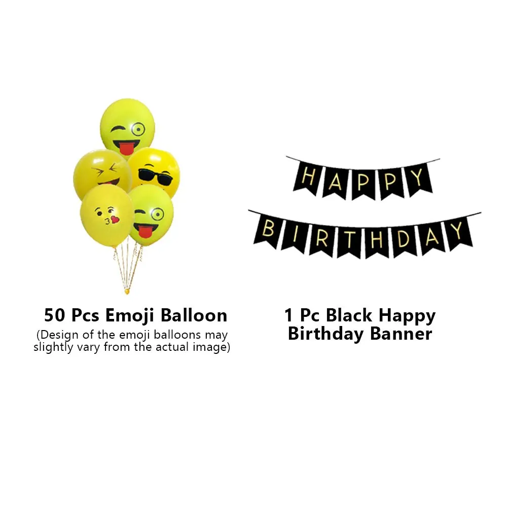 Emoji Theme Yellow 51 Pcs Birthday Decoration Kit