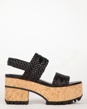 ESPIGA LEATHER CORK HEEL - BLACK