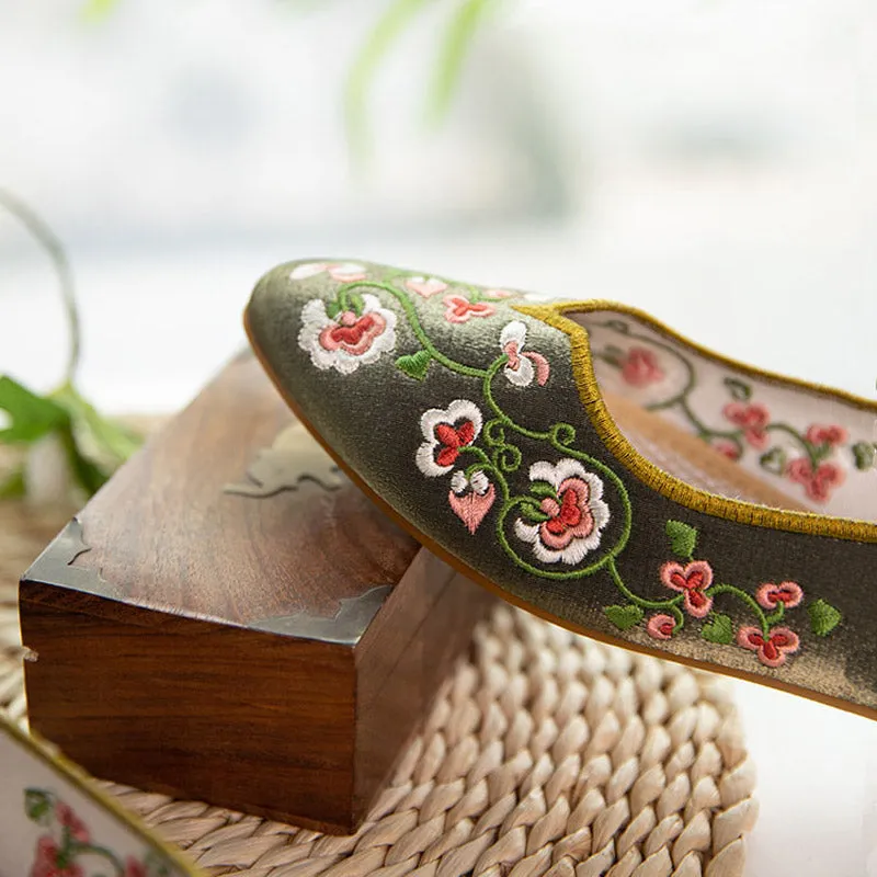 Flowering Vines Embroidered Flat Shoes for Women