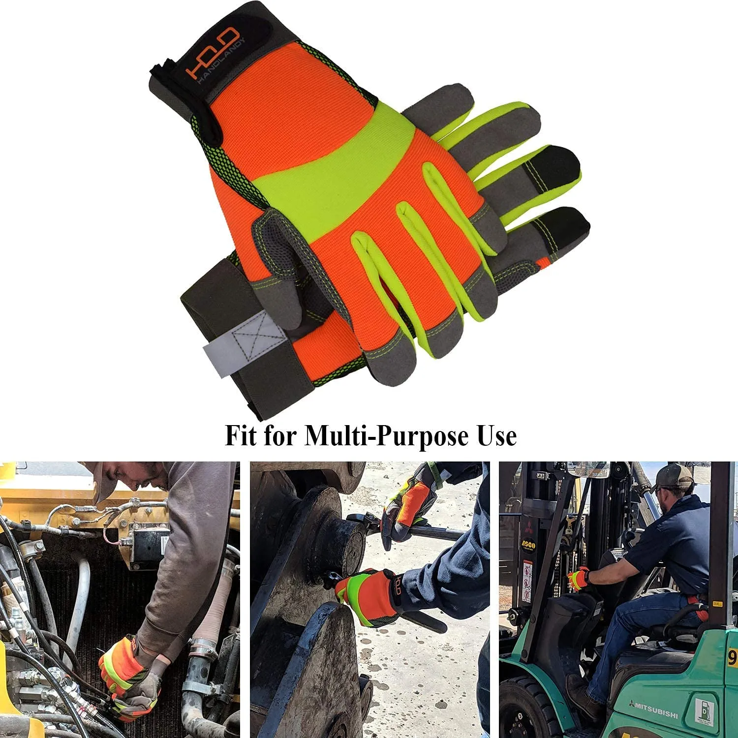 Handlandy Men Work Glove Hi-vis Reflective Synthetic Leather Palm 5805 (6/10 Pairs)