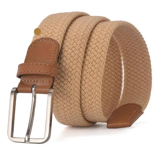 Hot Colors Men Women's Casual Knitted Belt Woven Canvas Elastic Stretch Belt  Plain Webbing Belt Metal Buckle Black