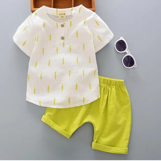 Kids Clothes Summer Cotton Linen Boys Sets T Shirt   Shorts Toddler Boys Girls Children Clothing Baby Boy Infant Toddler 0-4Y