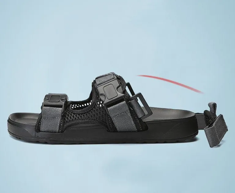 Men Black Velcro U Sandals