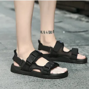 Men Black Velcro U Sandals