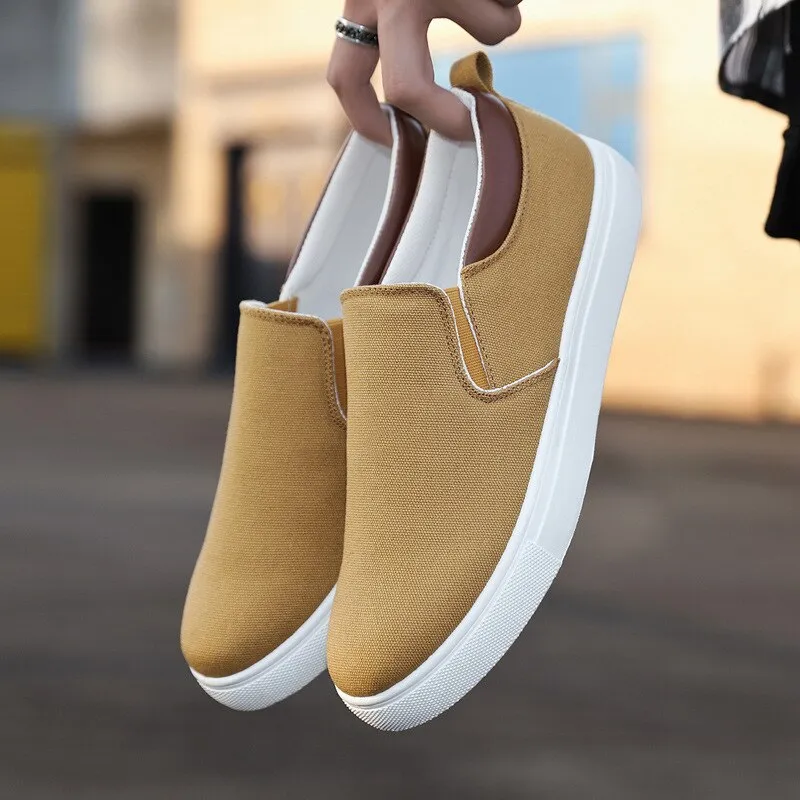 Men Canvas Casual Shoes Male Sneaker Slip-on Vulcanized Flats Non-Leather Shoes