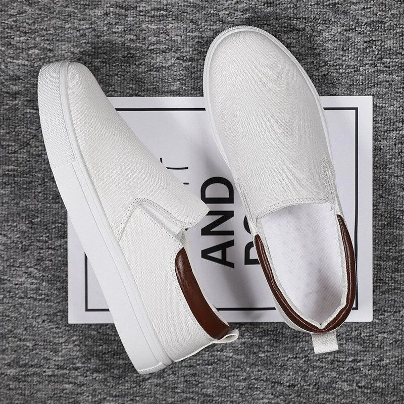 Men Canvas Casual Shoes Male Sneaker Slip-on Vulcanized Flats Non-Leather Shoes