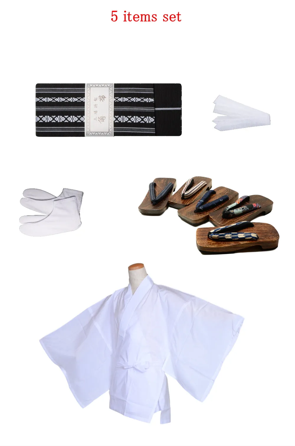 Men obi belt and geta sandals set : Black