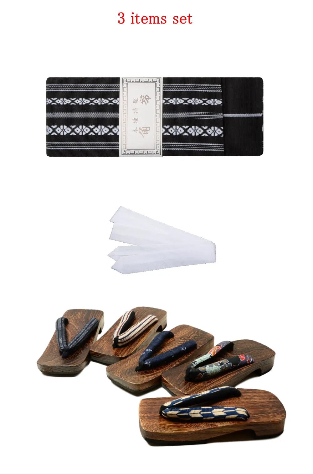 Men obi belt and geta sandals set : Black