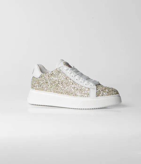 MIA GLITTER LEATHER SNEAKER - PLATINUM