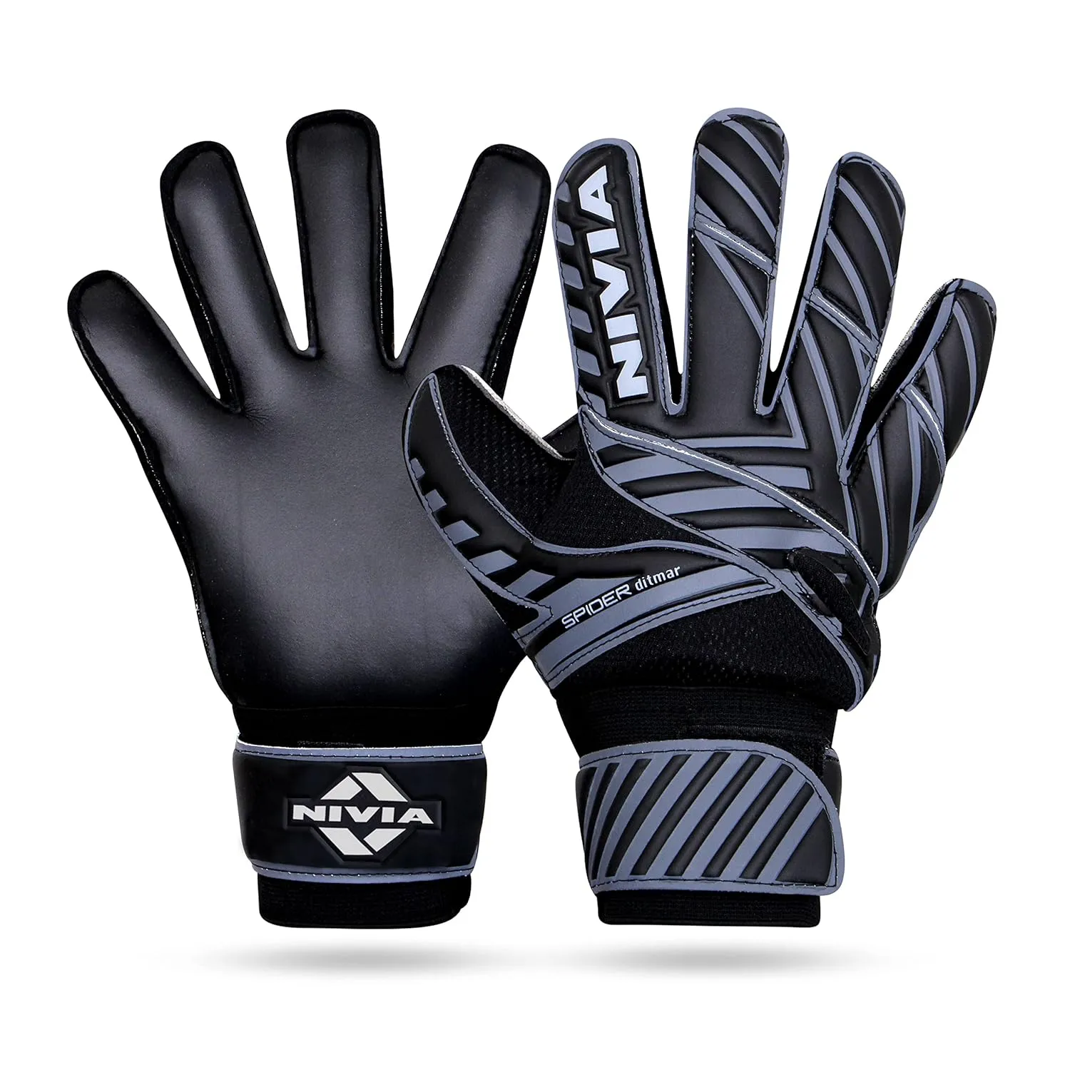 Nivia Ditmar Spider Goalkeeper Gloves for Men & Women, for Football, for Soccer, goalkeeping Glove, Goalkeeper Gloves with Grip, Football Hand Gloves, Goalkeeper Gloves, Football Hand Glove (Black) L