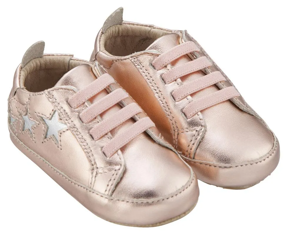 Old Soles Girl's & Boy's 194 Bambini Stars Copper with Silver Stars Leather Elastic Slip On Sneakers