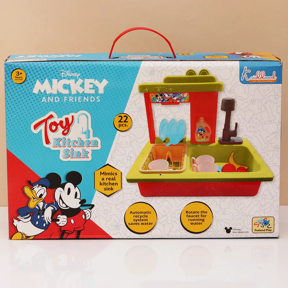 Original Mickey Kitchen Sink Toy with Realistic Running Water & Automatic Recycle System- 22 Pieces | Licensed Disney Toy (3-7 Years)